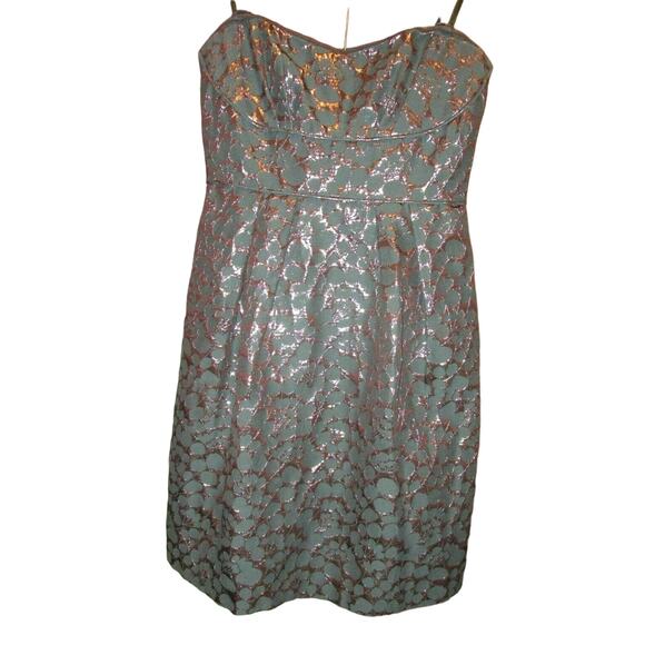 BCBG MAXAZRIA Green Metallic Dress Strapless Sz 4 Sexy Y2K Retro Cocktail Prom - Picture 1 of 8